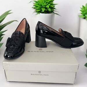 Bandolino Women's Black Loafer Heels Bandolino Korrar Bow Loafer Black Patent